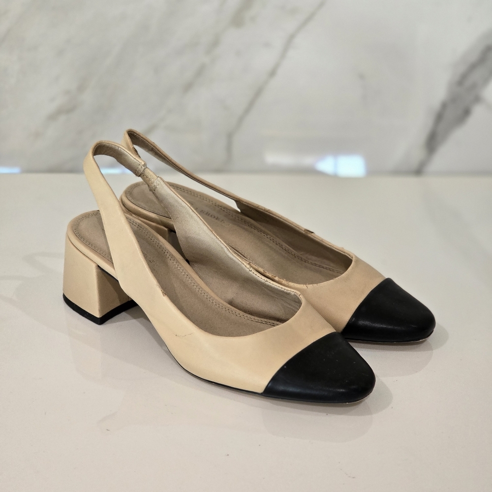 Asos | Slingback Almond toe Elegant Beige and Black Slingback Heels Size 4